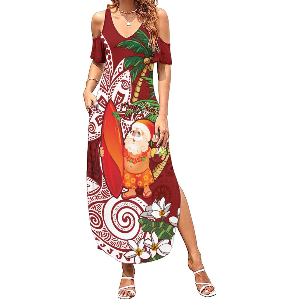 Polynesian Summer Maxi Dress Tropical Santa - Plumeria Red Vintage LT7 Women Red - Polynesian Pride