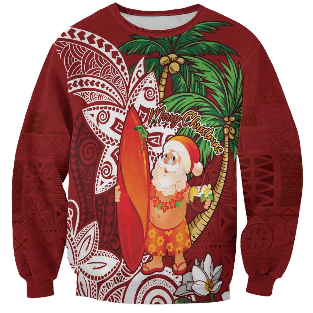 Polynesian Sweatshirt Tropical Santa - Plumeria Red Vintage
