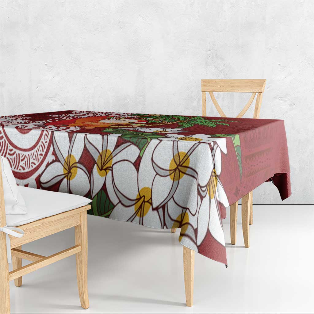 Polynesian Tablecloth Tropical Santa - Plumeria Red Vintage