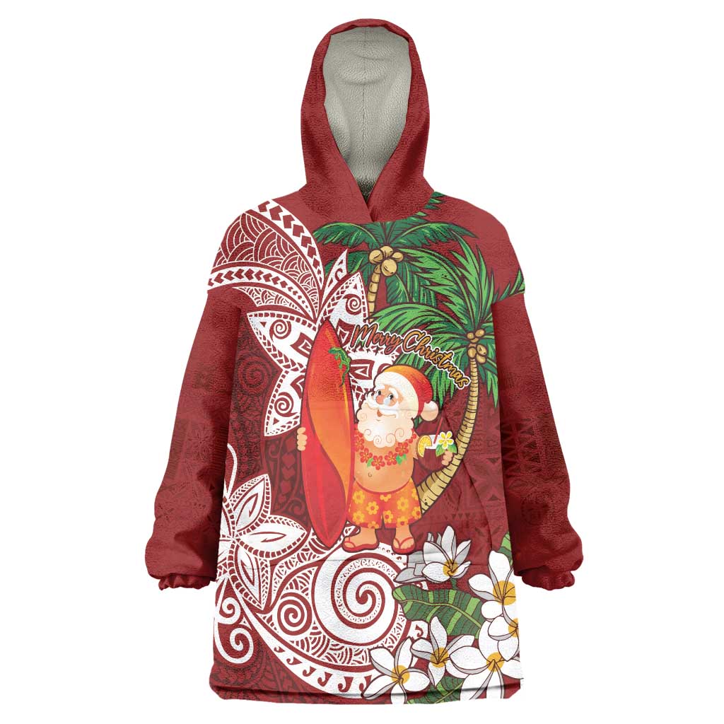 Polynesian Wearable Blanket Hoodie Tropical Santa - Plumeria Red Vintage LT7 One Size Red - Polynesian Pride