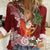 Polynesian Women Casual Shirt Tropical Santa - Plumeria Red Vintage