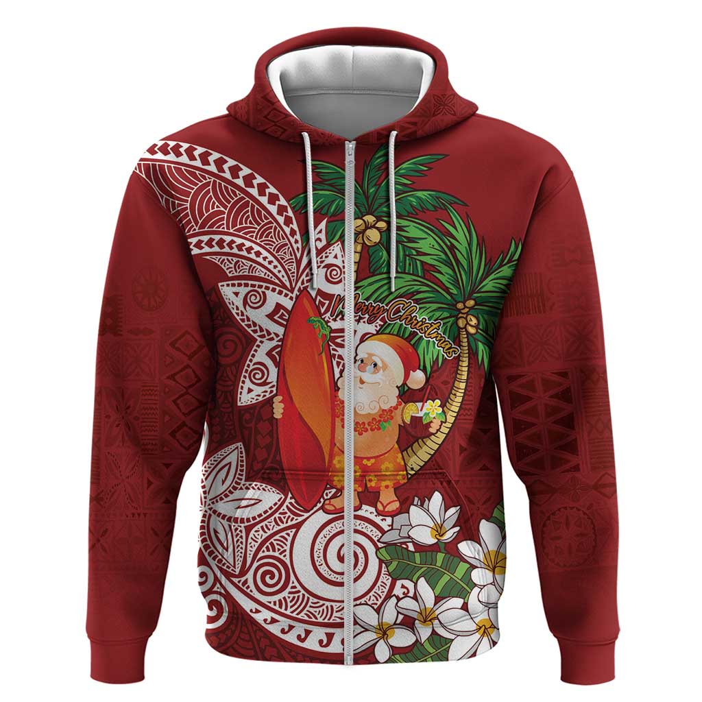 Polynesian Zip Hoodie Tropical Santa - Plumeria Red Vintage LT7 Zip Hoodie Red - Polynesian Pride