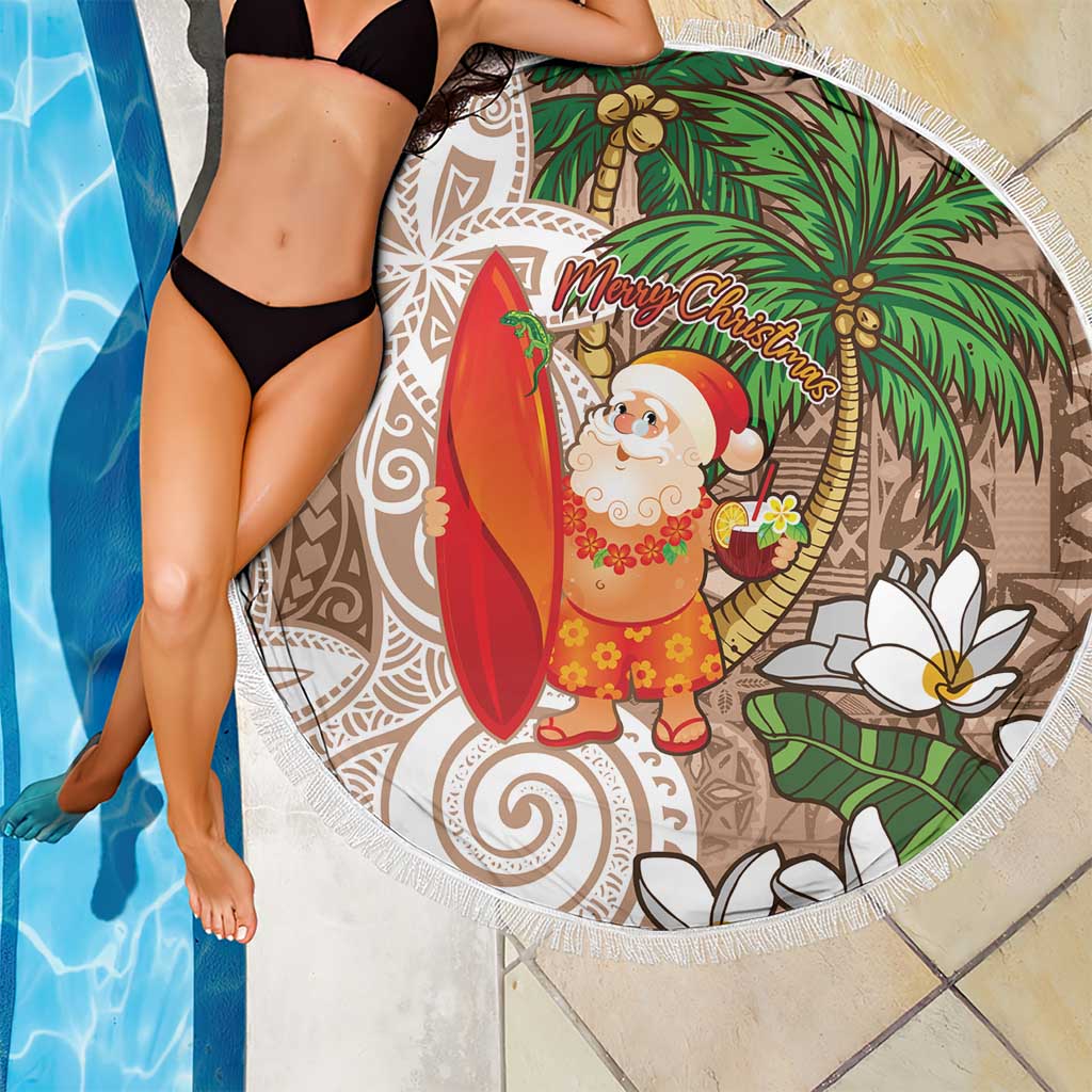 Polynesian Beach Blanket Tropical Santa - Plumeria Beige Vintage