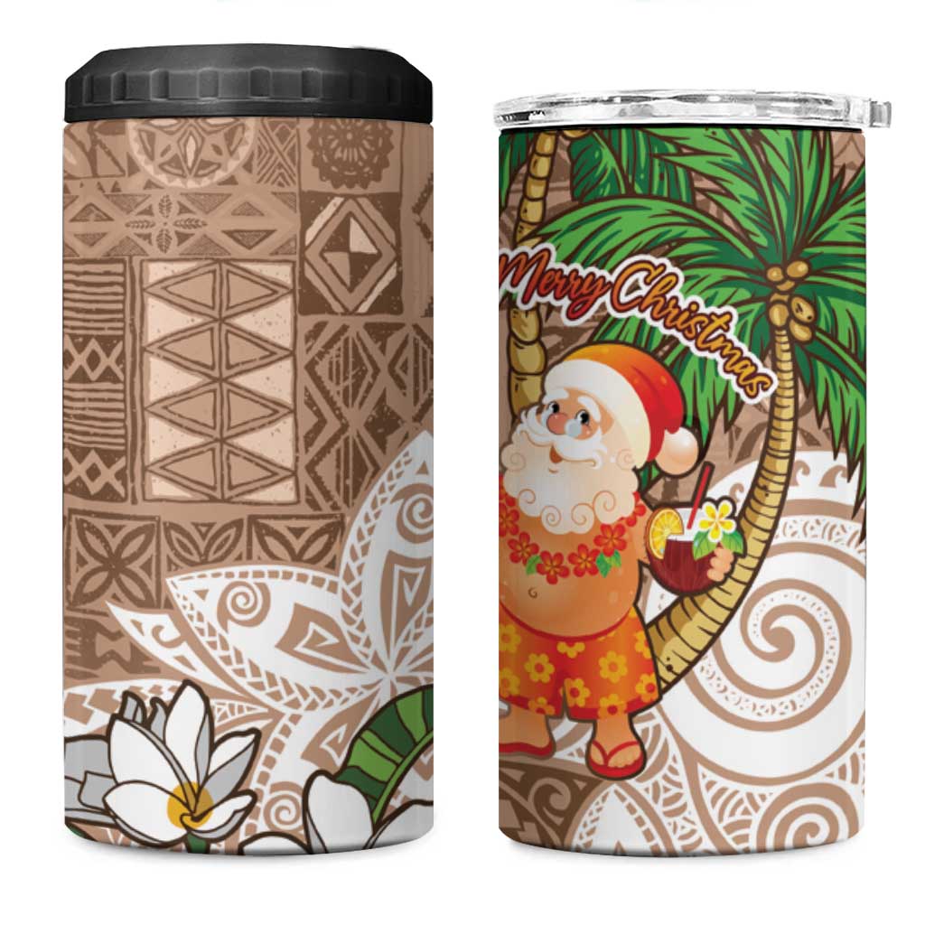 Polynesian 4 in 1 Can Cooler Tumbler Tropical Santa - Plumeria Beige Vintage LT7 One Size: 16 oz Beige - Polynesian Pride