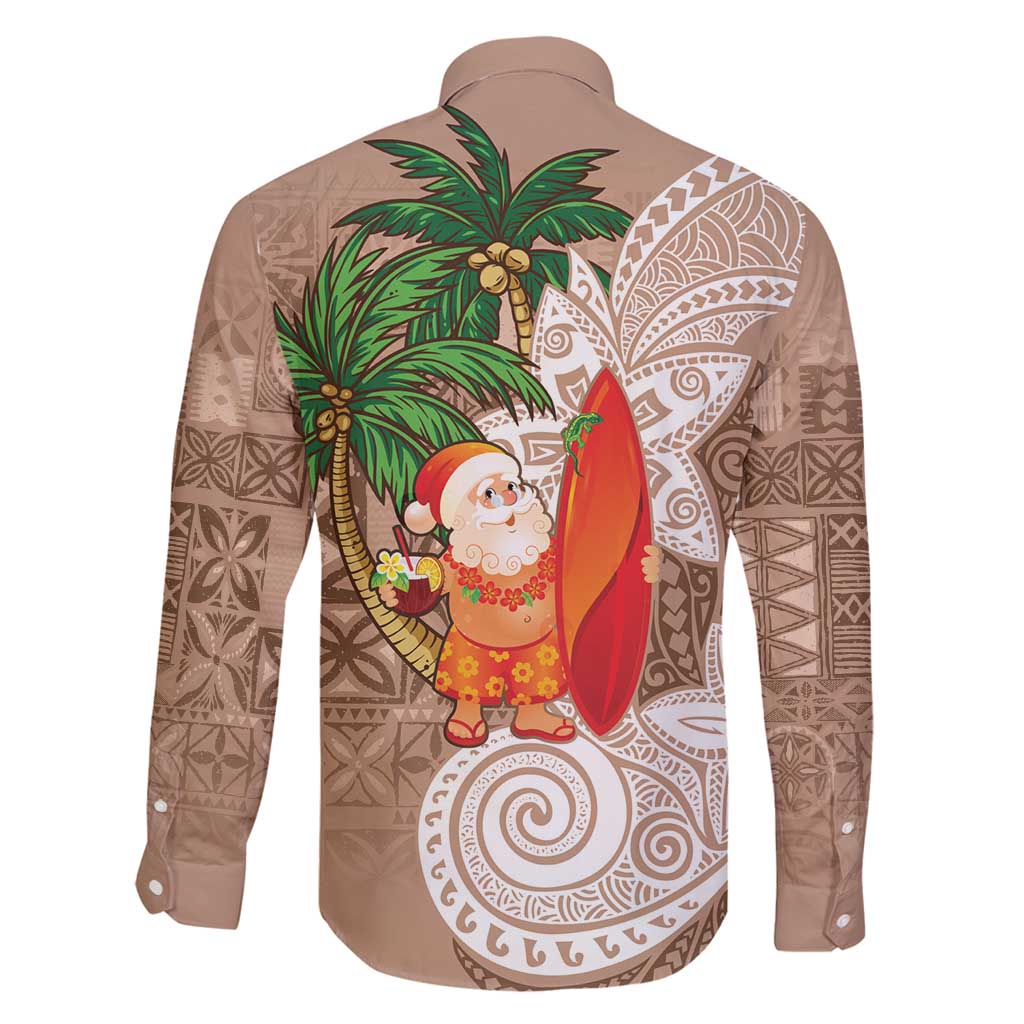 Polynesian Family Matching Long Sleeve Bodycon Dress and Hawaiian Shirt Tropical Santa - Plumeria Beige Vintage LT7 - Polynesian Pride
