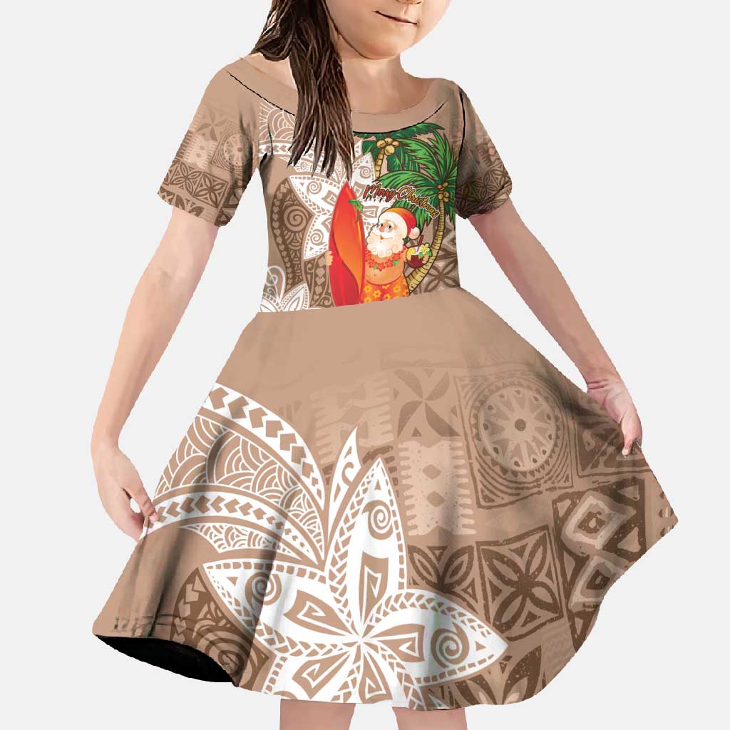 Polynesian Family Matching Mermaid Dress and Hawaiian Shirt Tropical Santa - Plumeria Beige Vintage LT7 Daughter's Dress Beige - Polynesian Pride