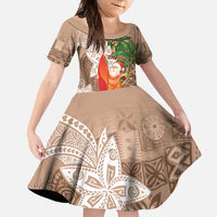 Polynesian Family Matching Mermaid Dress and Hawaiian Shirt Tropical Santa - Plumeria Beige Vintage LT7 Daughter's Dress Beige - Polynesian Pride