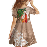 Polynesian Family Matching Puletasi and Hawaiian Shirt Tropical Santa - Plumeria Beige Vintage