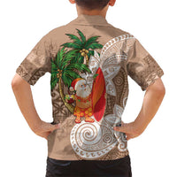 Polynesian Family Matching Short Sleeve Bodycon Dress and Hawaiian Shirt Tropical Santa - Plumeria Beige Vintage LT7 - Polynesian Pride