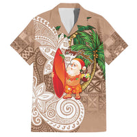 Polynesian Family Matching Tank Maxi Dress and Hawaiian Shirt Tropical Santa - Plumeria Beige Vintage LT7 Dad's Shirt - Short Sleeve Beige - Polynesian Pride