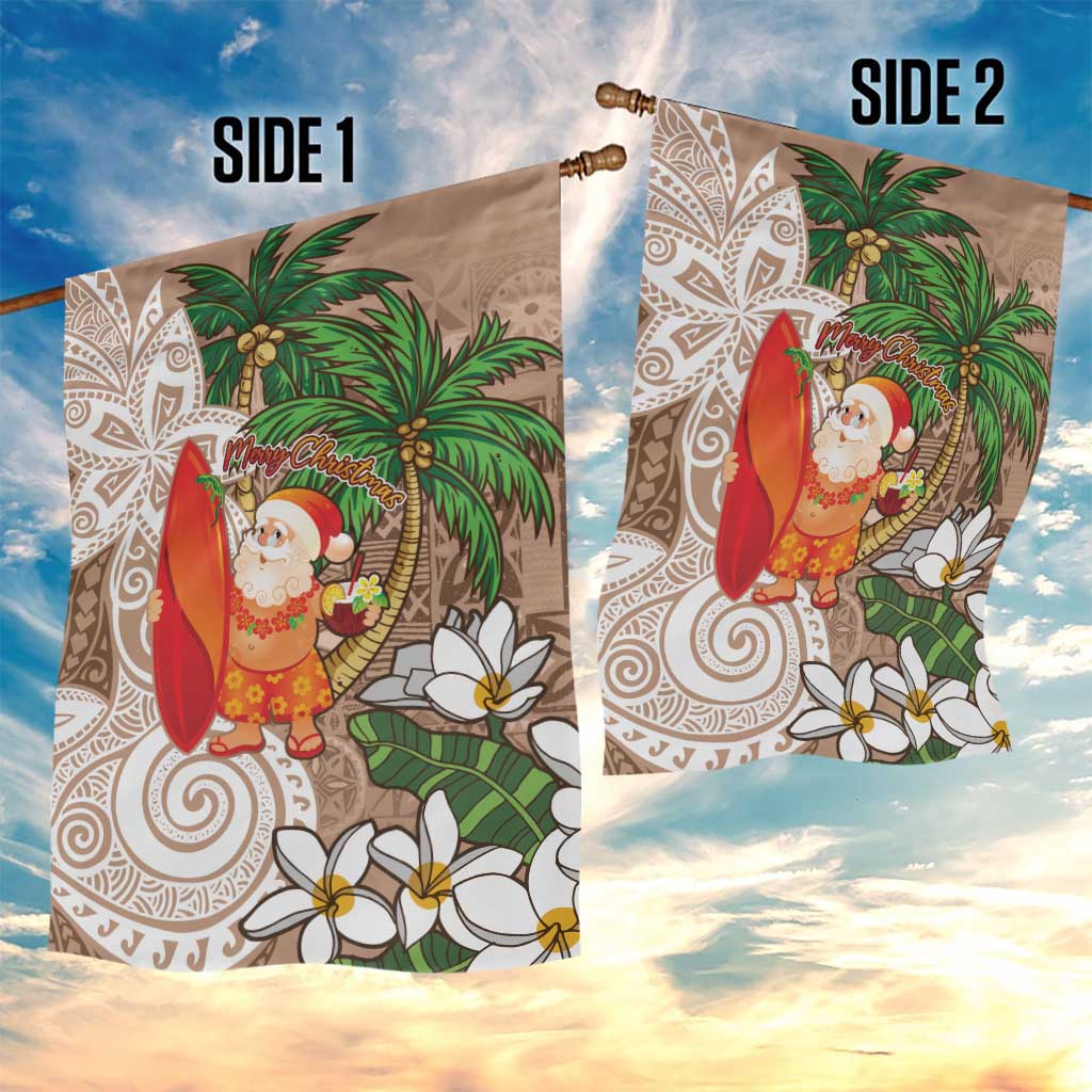 Polynesian Garden Flag Tropical Santa - Plumeria Beige Vintage