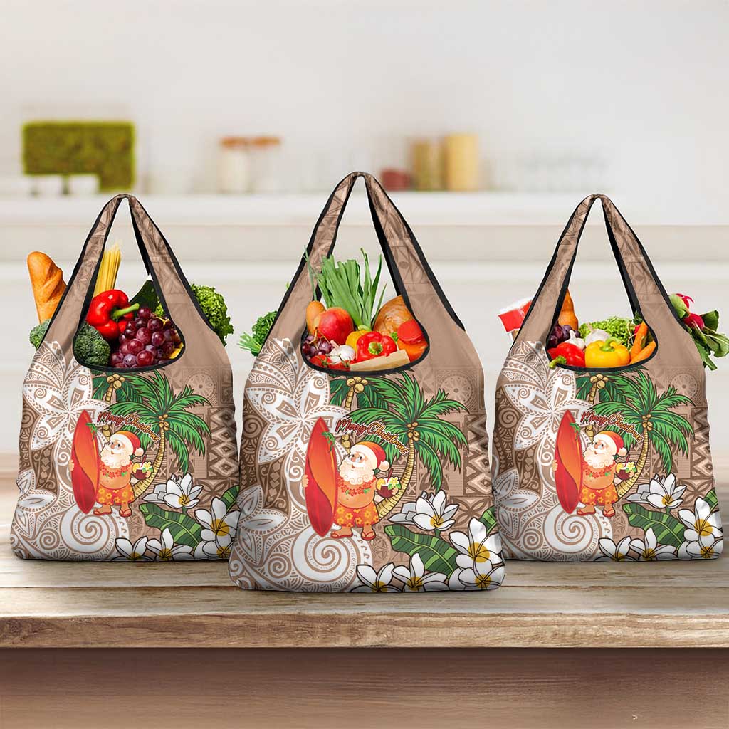 Polynesian Grocery Bag Tropical Santa - Plumeria Beige Vintage