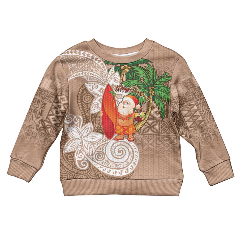 Polynesian Kid Ugly Christmas Sweater Tropical Santa - Plumeria Beige Vintage LT7 Kid Beige - Polynesian Pride