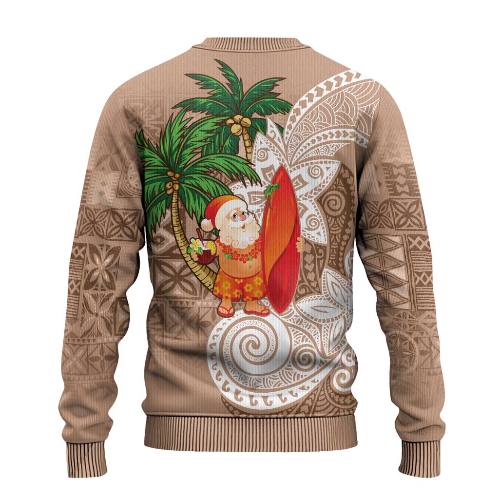 Polynesian Ugly Christmas Sweater Tropical Santa - Plumeria Beige Vintage