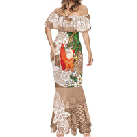 Polynesian Mermaid Dress Tropical Santa - Plumeria Beige Vintage
