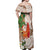 Polynesian Off Shoulder Maxi Dress Tropical Santa - Plumeria Beige Vintage
