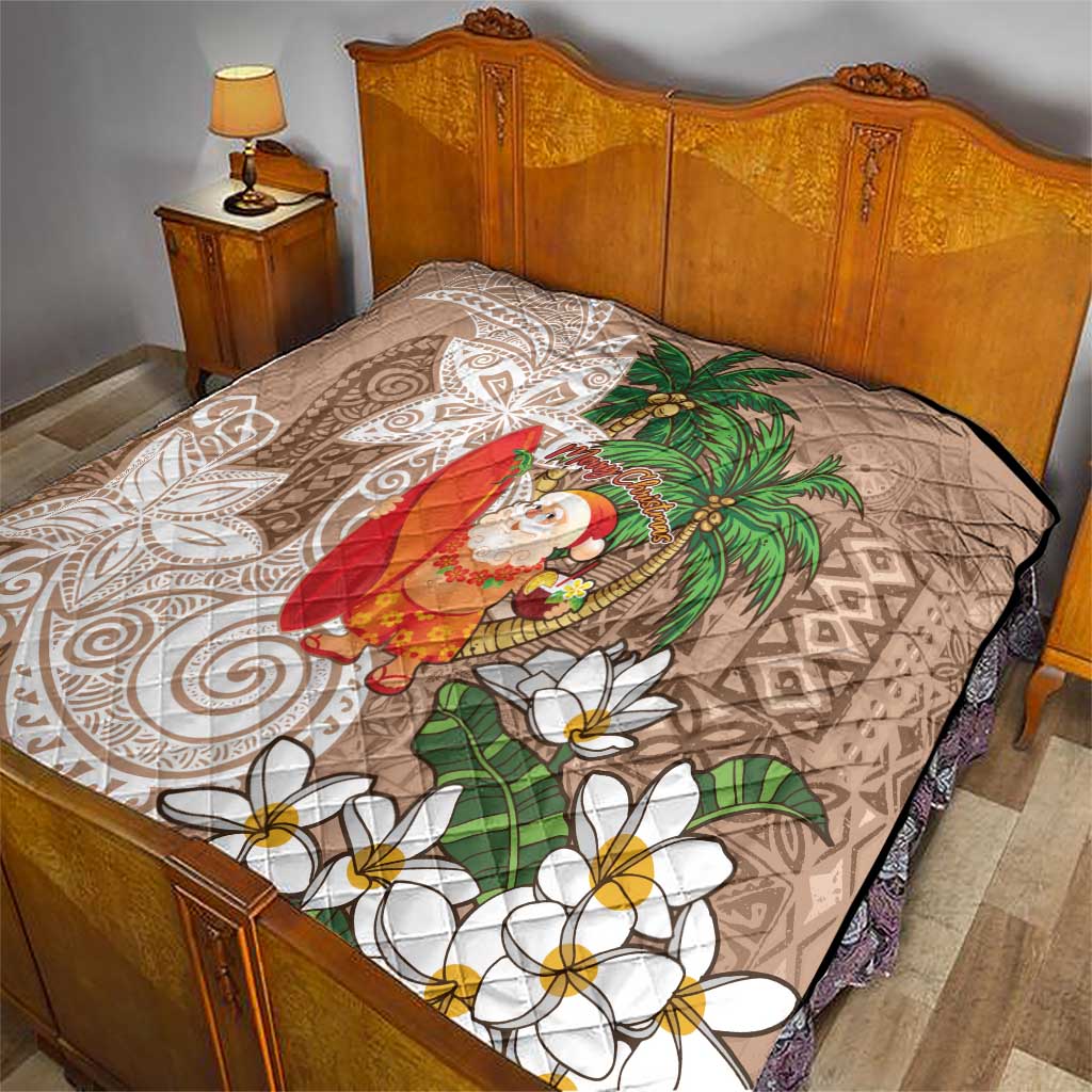 Polynesian Quilt Tropical Santa - Plumeria Beige Vintage