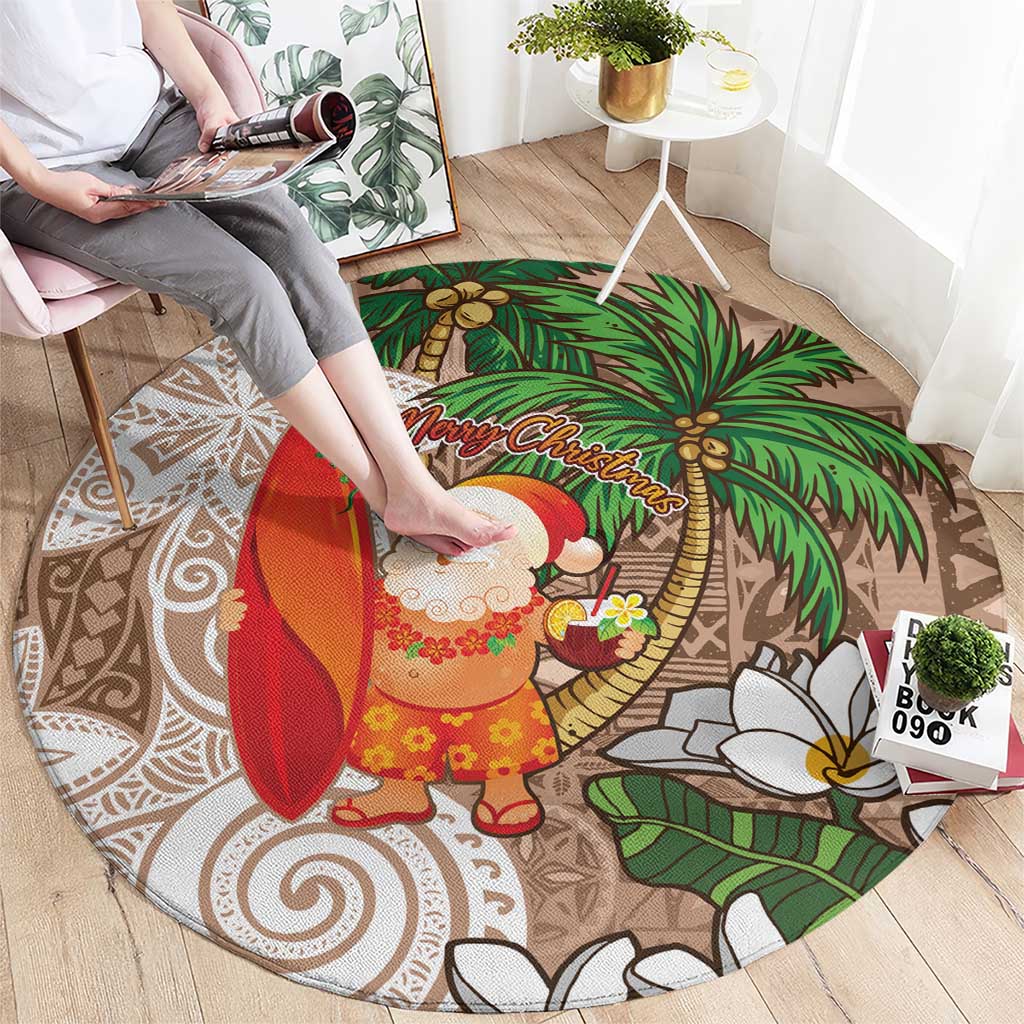 Polynesian Round Carpet Tropical Santa - Plumeria Beige Vintage LT7 - Polynesian Pride