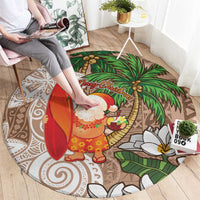 Polynesian Round Carpet Tropical Santa - Plumeria Beige Vintage LT7 - Polynesian Pride