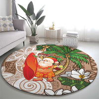 Polynesian Round Carpet Tropical Santa - Plumeria Beige Vintage LT7 - Polynesian Pride
