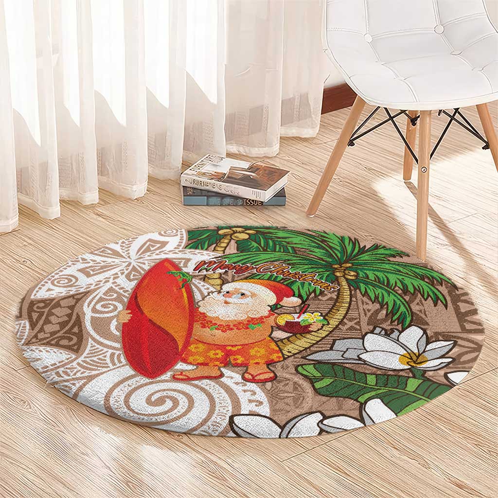 Polynesian Round Carpet Tropical Santa - Plumeria Beige Vintage LT7 - Polynesian Pride