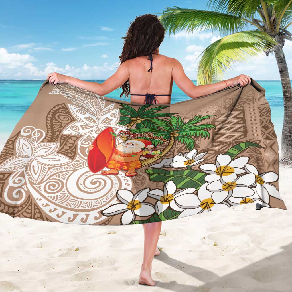 Polynesian Sarong Tropical Santa - Plumeria Beige Vintage