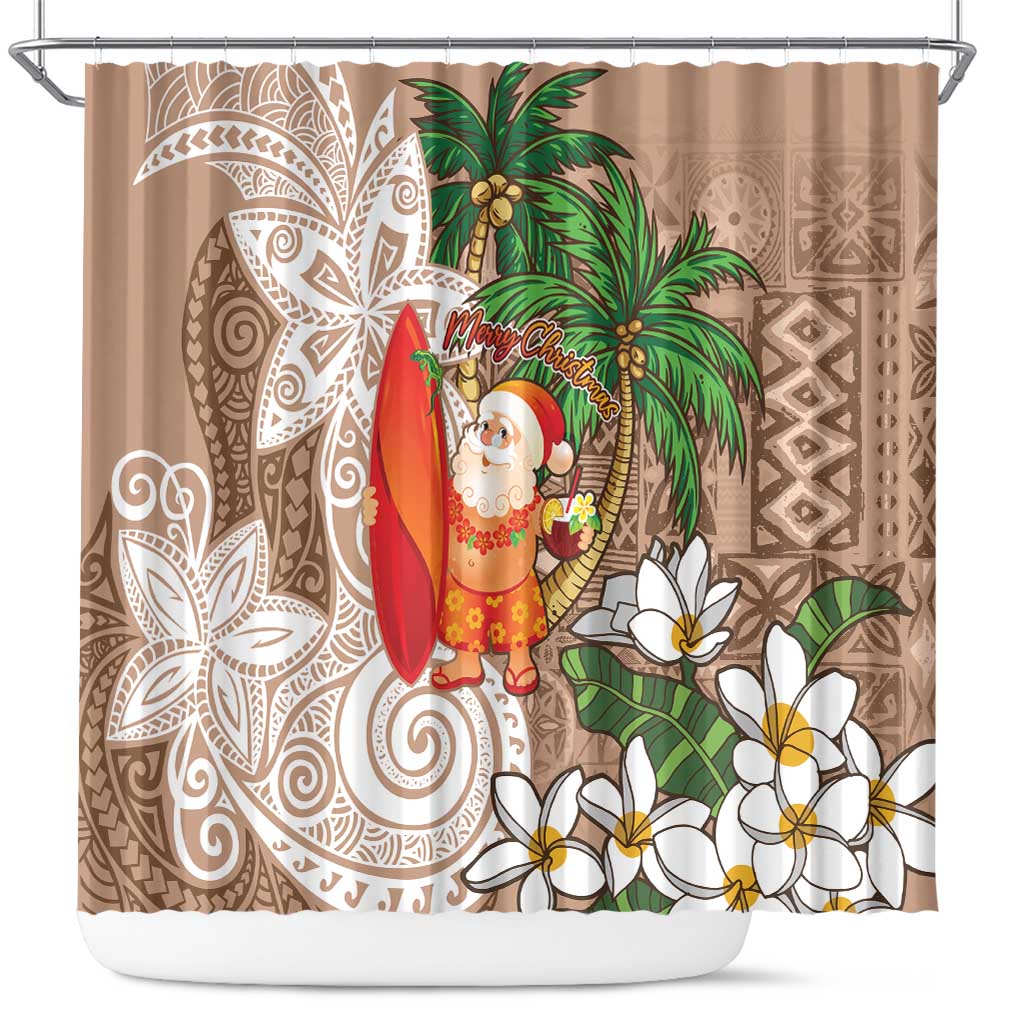 Polynesian Shower Curtain Tropical Santa - Plumeria Beige Vintage LT7 Beige - Polynesian Pride