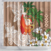 Polynesian Shower Curtain Tropical Santa - Plumeria Beige Vintage