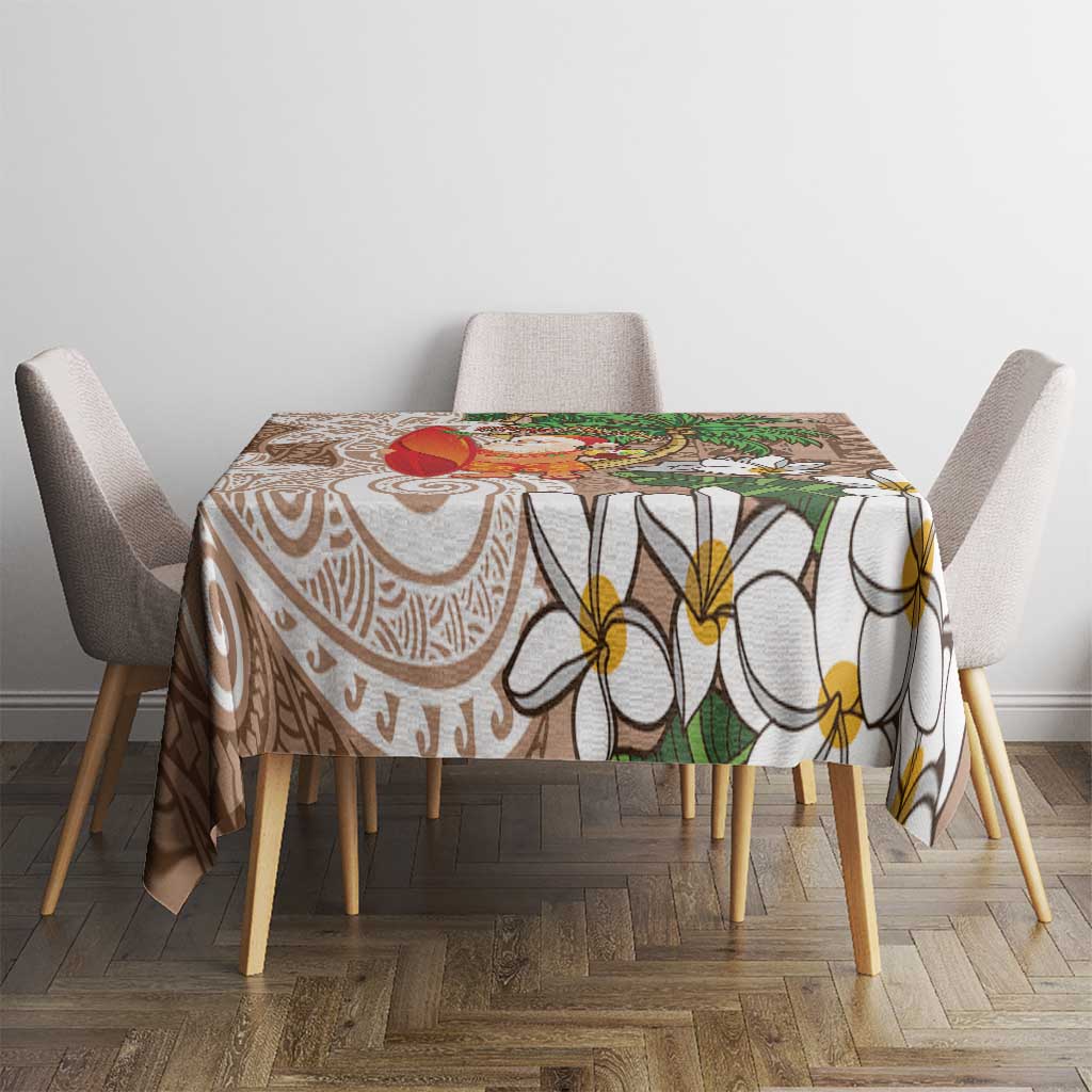 Polynesian Tablecloth Tropical Santa - Plumeria Beige Vintage