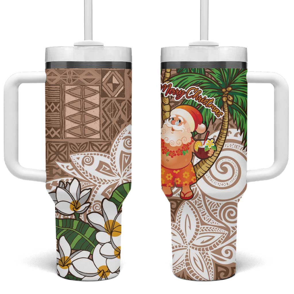 Polynesian Tumbler With Handle Tropical Santa - Plumeria Beige Vintage LT7 One Size: 40 oz Beige - Polynesian Pride