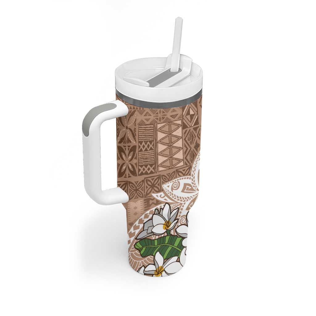 Polynesian Tumbler With Handle Tropical Santa - Plumeria Beige Vintage LT7 - Polynesian Pride
