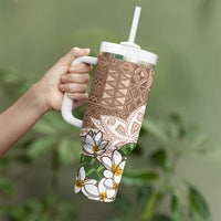 Polynesian Tumbler With Handle Tropical Santa - Plumeria Beige Vintage LT7 - Polynesian Pride