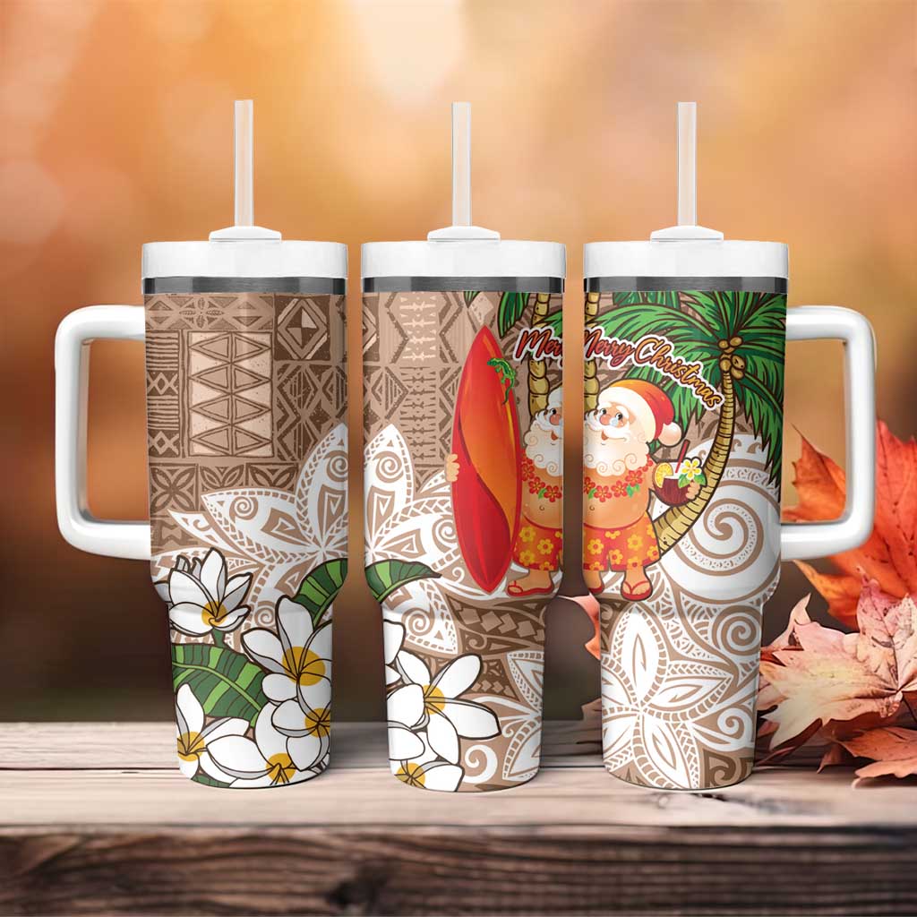 Polynesian Tumbler With Handle Tropical Santa - Plumeria Beige Vintage LT7 - Polynesian Pride