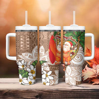 Polynesian Tumbler With Handle Tropical Santa - Plumeria Beige Vintage LT7 - Polynesian Pride
