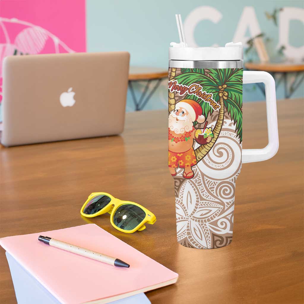 Polynesian Tumbler With Handle Tropical Santa - Plumeria Beige Vintage LT7 - Polynesian Pride
