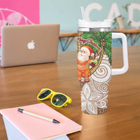 Polynesian Tumbler With Handle Tropical Santa - Plumeria Beige Vintage LT7 - Polynesian Pride