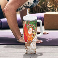 Polynesian Tumbler With Handle Tropical Santa - Plumeria Beige Vintage LT7 - Polynesian Pride
