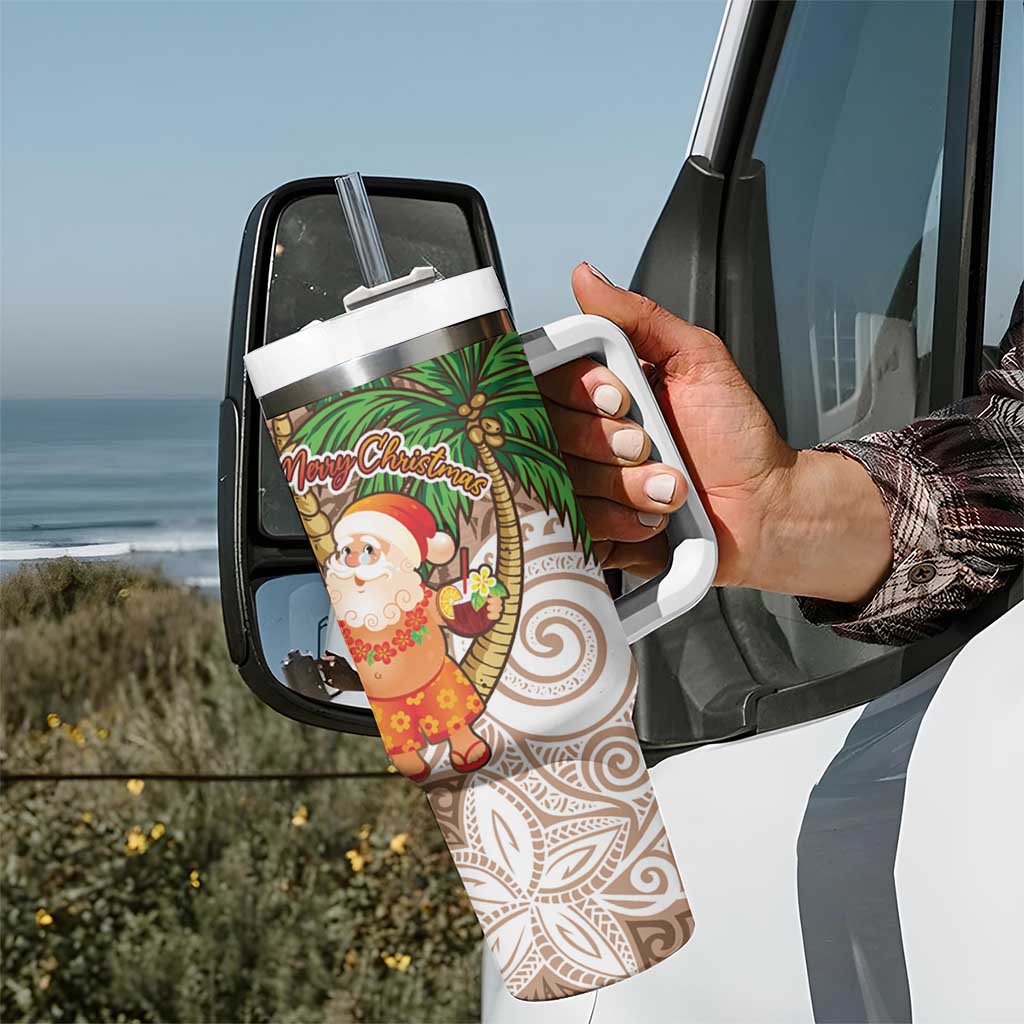Polynesian Tumbler With Handle Tropical Santa - Plumeria Beige Vintage LT7 - Polynesian Pride