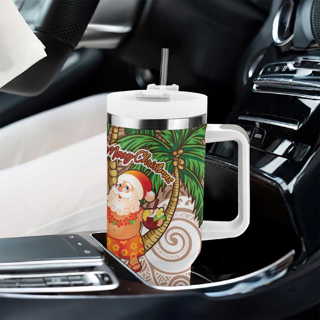 Polynesian Tumbler With Handle Tropical Santa - Plumeria Beige Vintage LT7 - Polynesian Pride