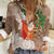 Polynesian Women Casual Shirt Tropical Santa - Plumeria Beige Vintage