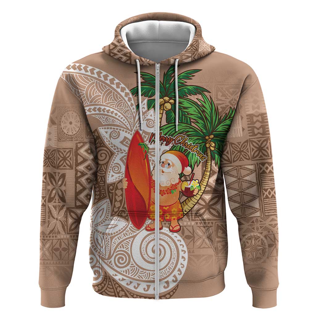 Polynesian Zip Hoodie Tropical Santa - Plumeria Beige Vintage LT7 Zip Hoodie Beige - Polynesian Pride