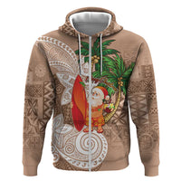 Polynesian Zip Hoodie Tropical Santa - Plumeria Beige Vintage LT7 Zip Hoodie Beige - Polynesian Pride