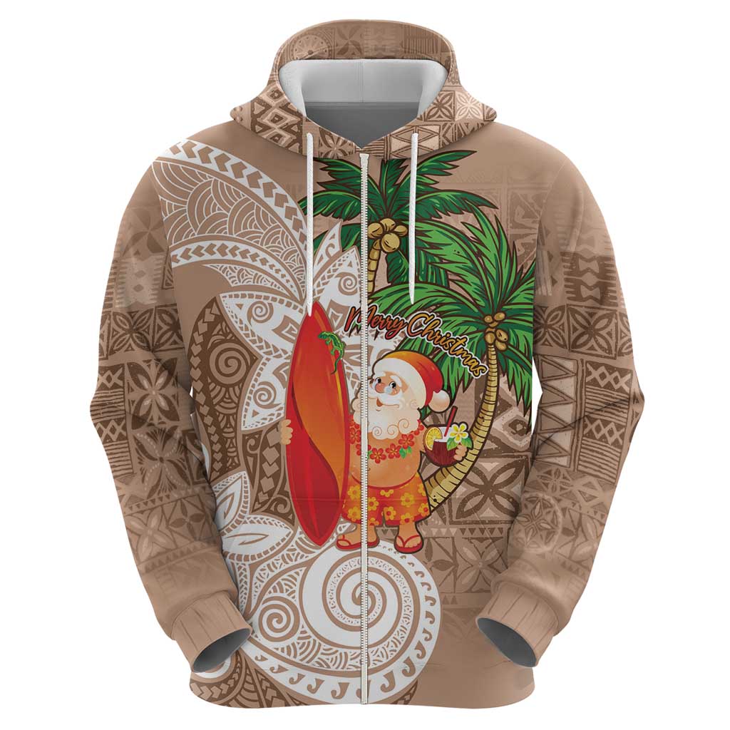 Polynesian Zip Hoodie Tropical Santa - Plumeria Beige Vintage LT7 - Polynesian Pride