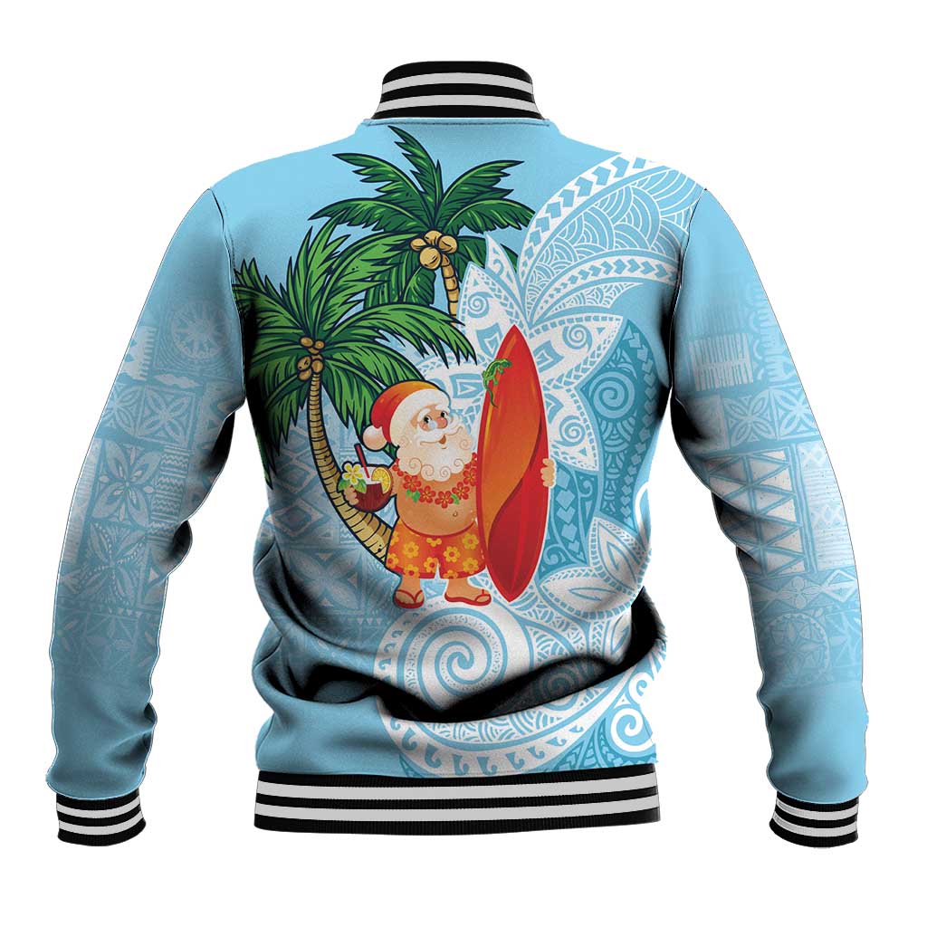 Polynesian Baseball Jacket Tropical Santa - Plumeria Turquoise Vintage LT7 - Polynesian Pride