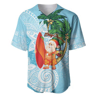 Polynesian Baseball Jersey Tropical Santa - Plumeria Turquoise Vintage LT7 Turquoise - Polynesian Pride