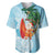 Polynesian Baseball Jersey Tropical Santa - Plumeria Turquoise Vintage