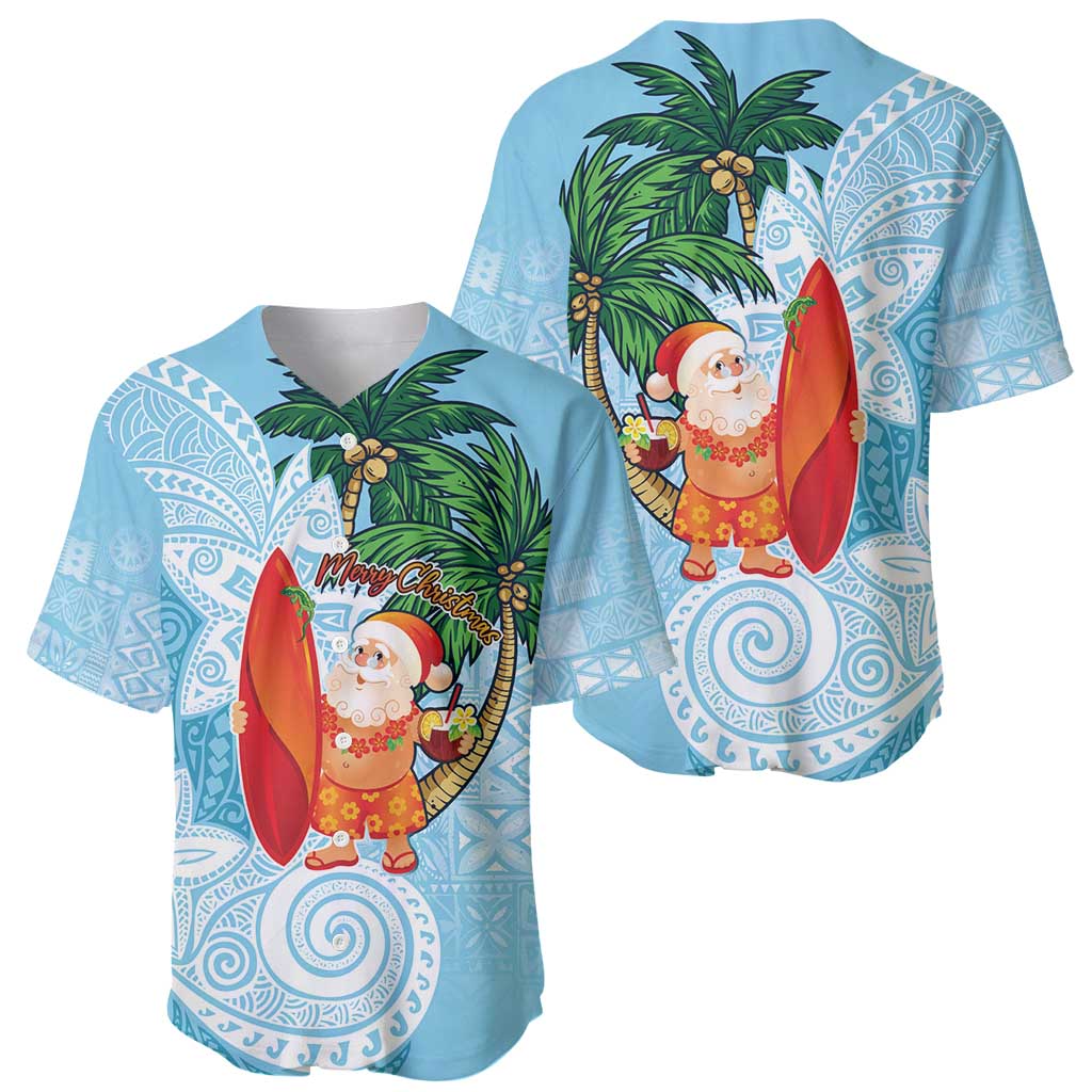 Polynesian Baseball Jersey Tropical Santa - Plumeria Turquoise Vintage LT7 - Polynesian Pride