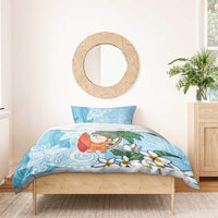 Polynesian Bedding Set Tropical Santa - Plumeria Turquoise Vintage
