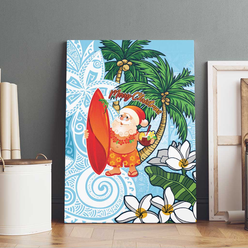 Polynesian Canvas Wall Art Tropical Santa - Plumeria Turquoise Vintage