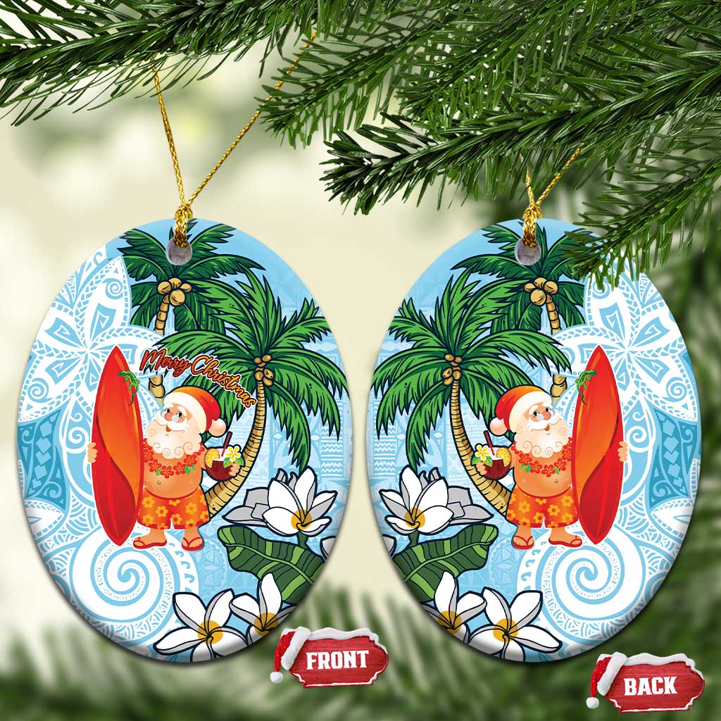 Polynesian Ceramic Ornament Tropical Santa - Plumeria Turquoise Vintage